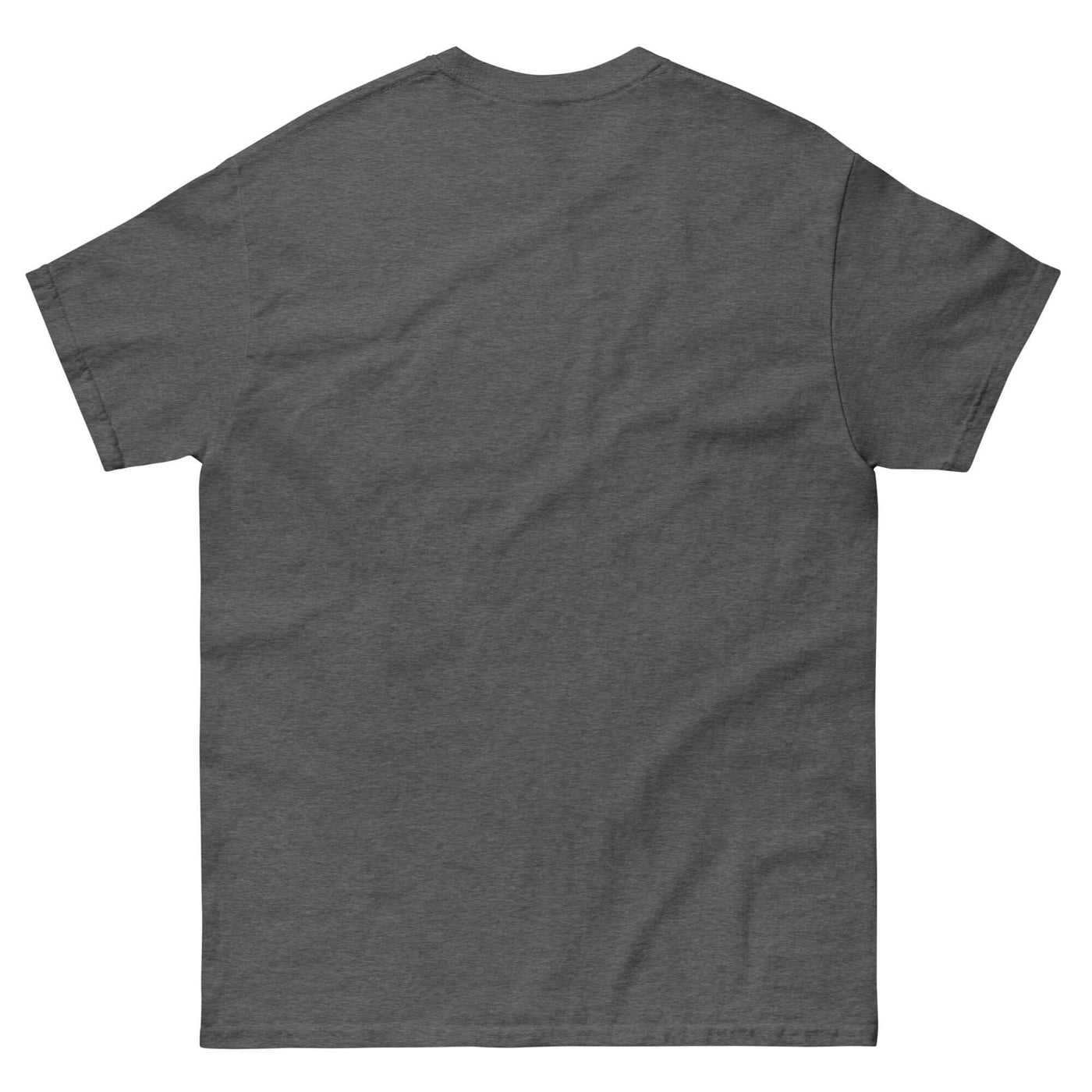 Back view of a unisex classic tee in dark gray, showcasing soft fabric and relaxed fit.