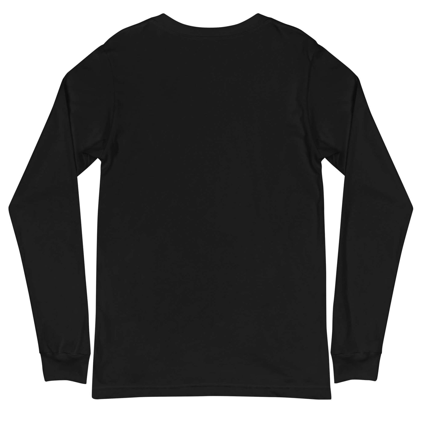 Black unisex long sleeve tee shirt shown from the back, perfect for casual or professional styling.