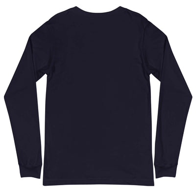 Unisex long sleeve tee in navy, featuring a classic back design, ideal for casual or formal wear.